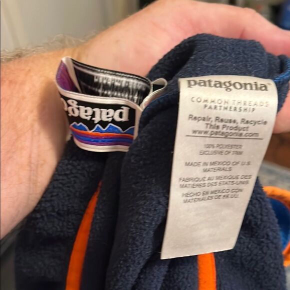 SOLD Patagonia Synchilla Blue Orange Fleece Snap Front Button Jacket Gorpcore - Picture 9 of 12